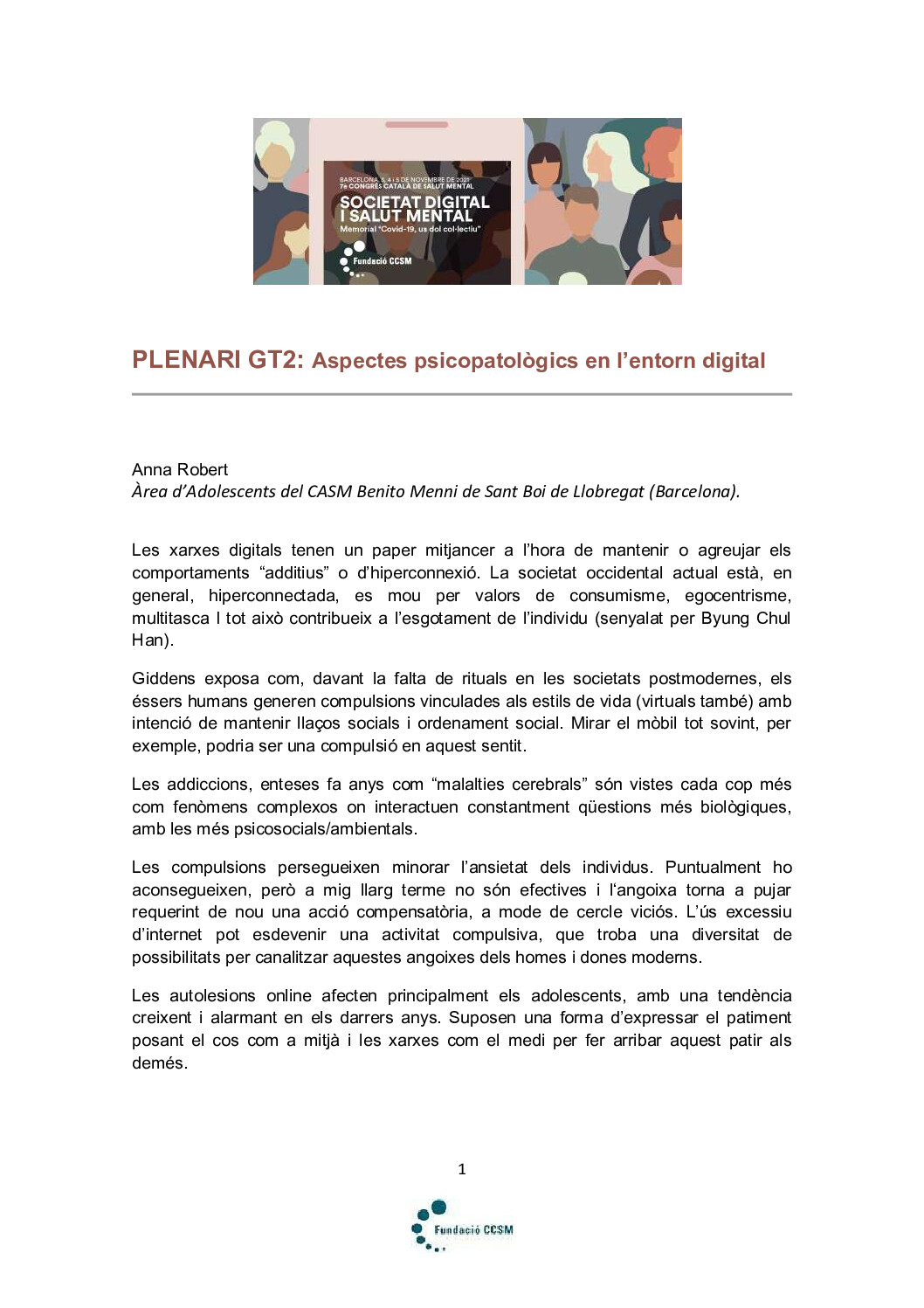 ASPECTES PSICOPATOLÒGICS EN L’ENTORN DIGITAL